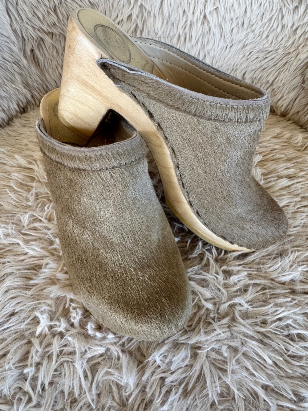 Like New No.6 Tan Suede Clogs with Wooden Heel